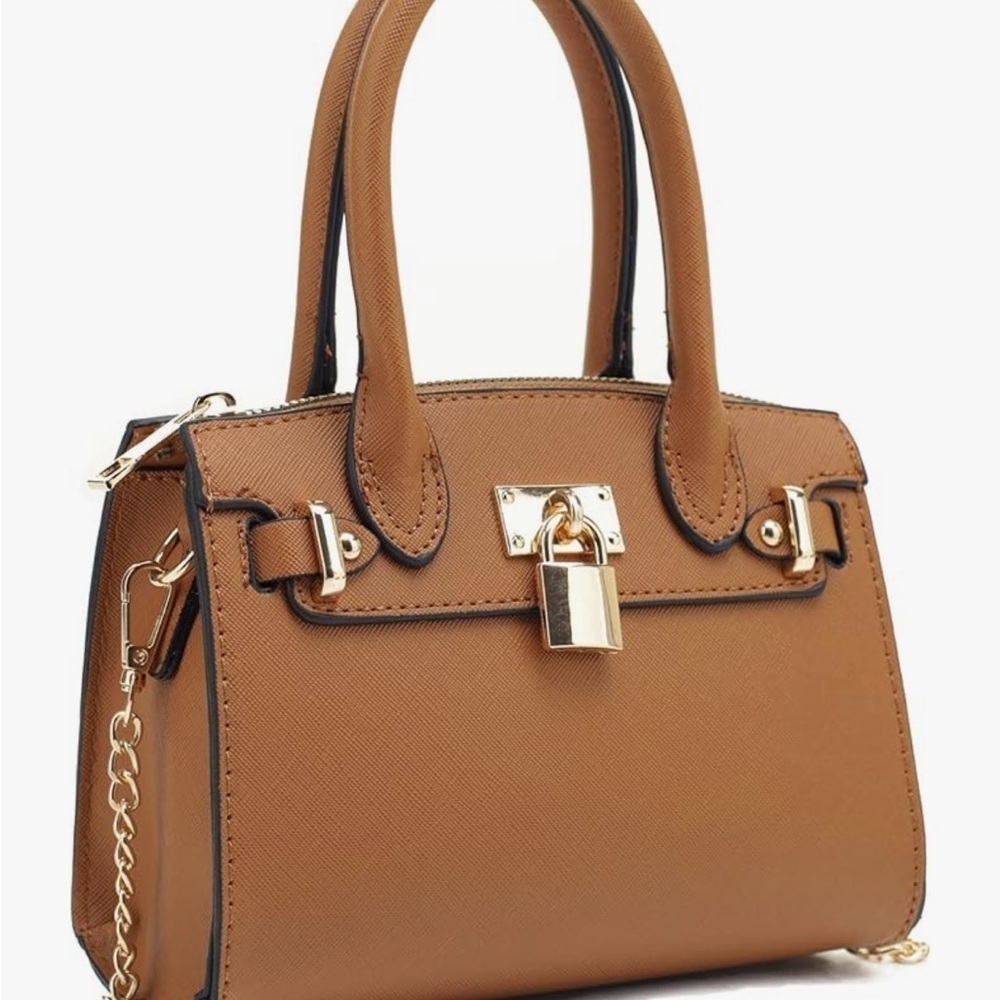 Top Handle Satchel Bag With Gold Hardware And Lock